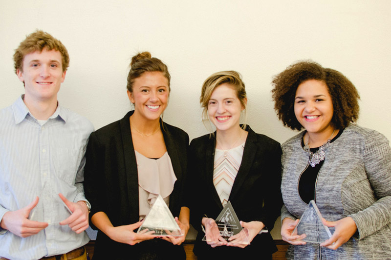 University of Nebraska-Lincoln College of Business Administration seniors Megan Nelson (second from left) and Hannah Paxton (third from left) and University of Nebraska at Omaha students Joe Franco (left) and Elizabeth Stevens (right) took first place in the Yahoo Advertising Knock-Out Challenge Nov. 17-18 at UNO.