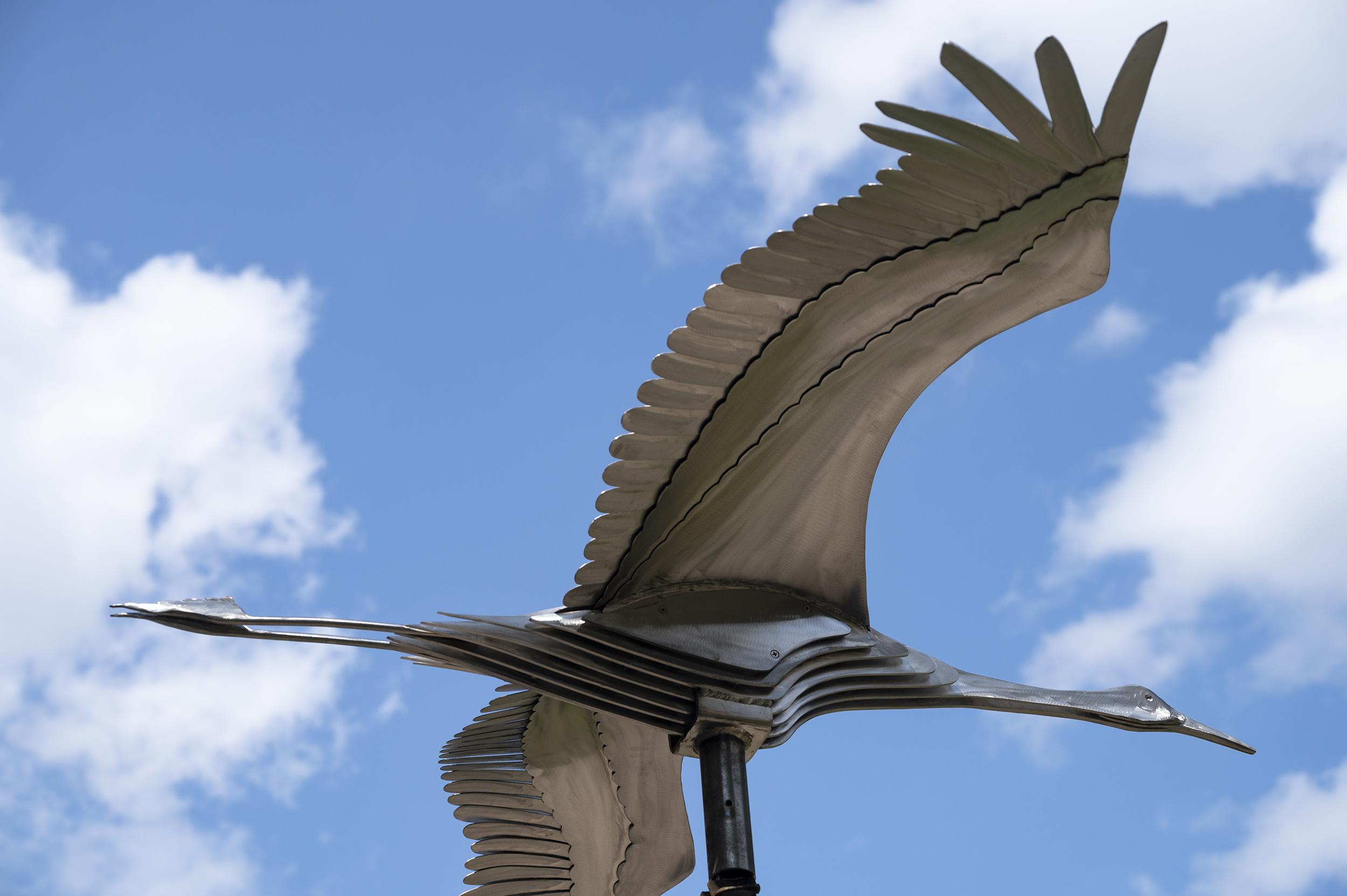Stainless steel crane sculpture