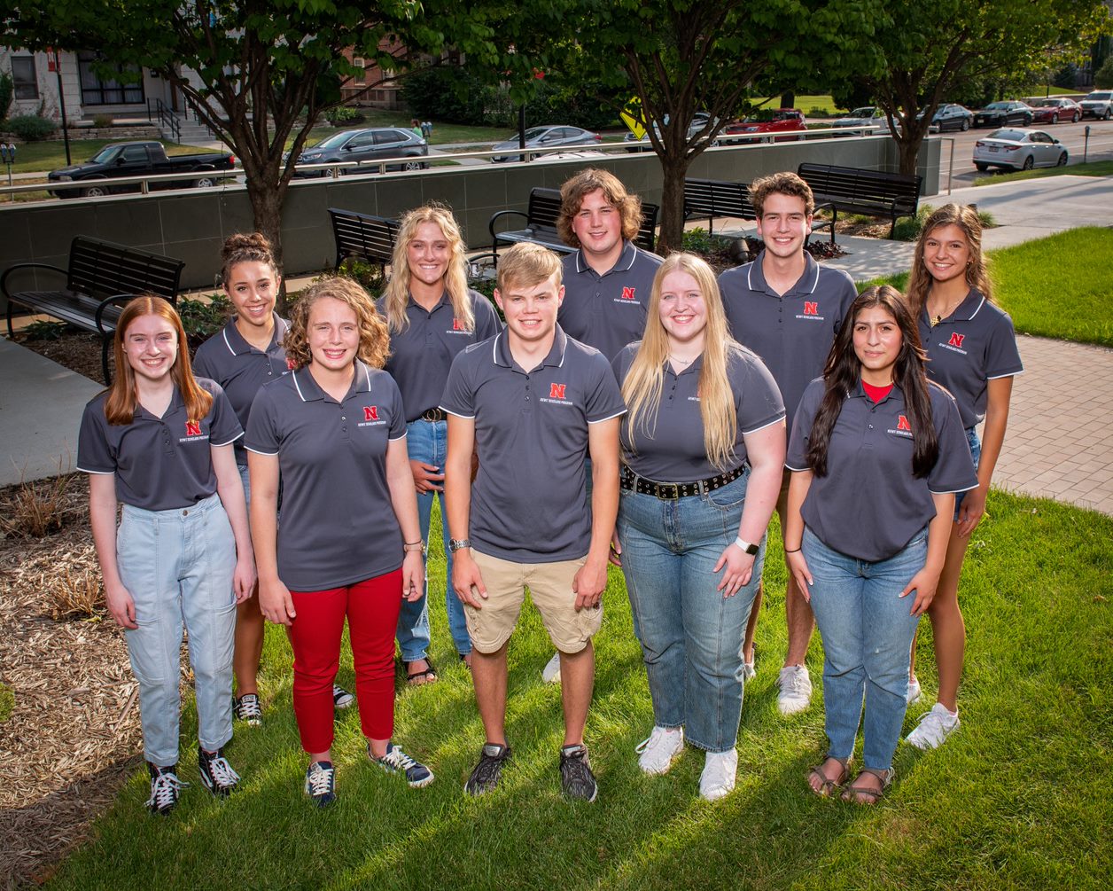 The inaugural cohort of Kiewit Scholars includes (from left) Grace Kerr, Taylor Hosick, Carolyn Fairchild, Nicole Dirks, Wyatt Cassidy, Scott Tvrdy, Hayden Wulf, Matt Feldmann, Felicity Sierra, and Rebeca Young.