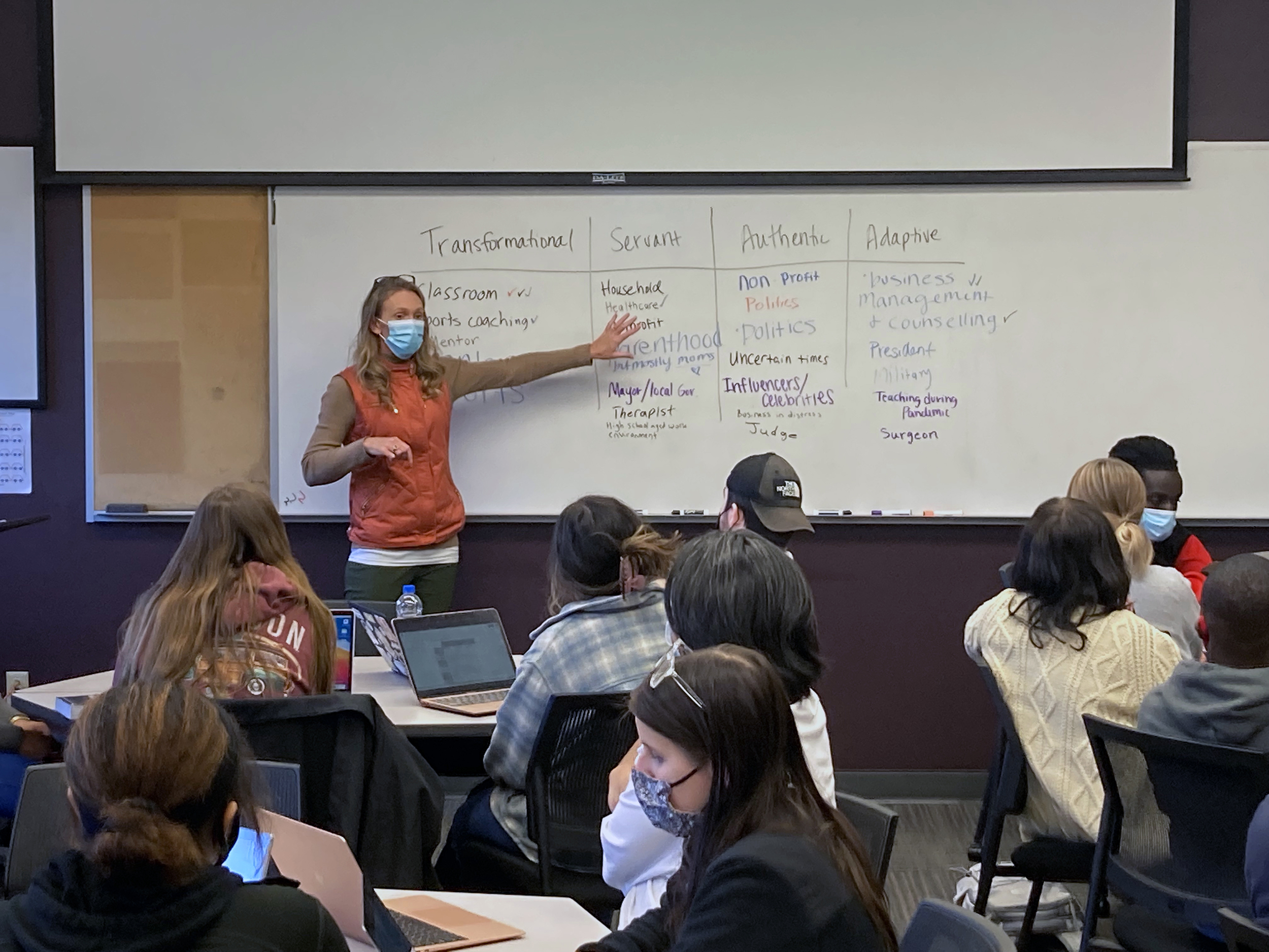 Lindsay Hastings, Clifton Professor in mentoring research at Nebraska, teaches Foundations of Leadership Theory and Practice (ALEC 202) on Oct. 21.