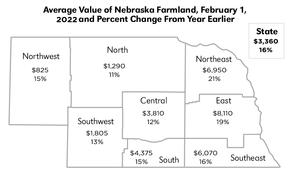 Map of Nebraska agricultural land values