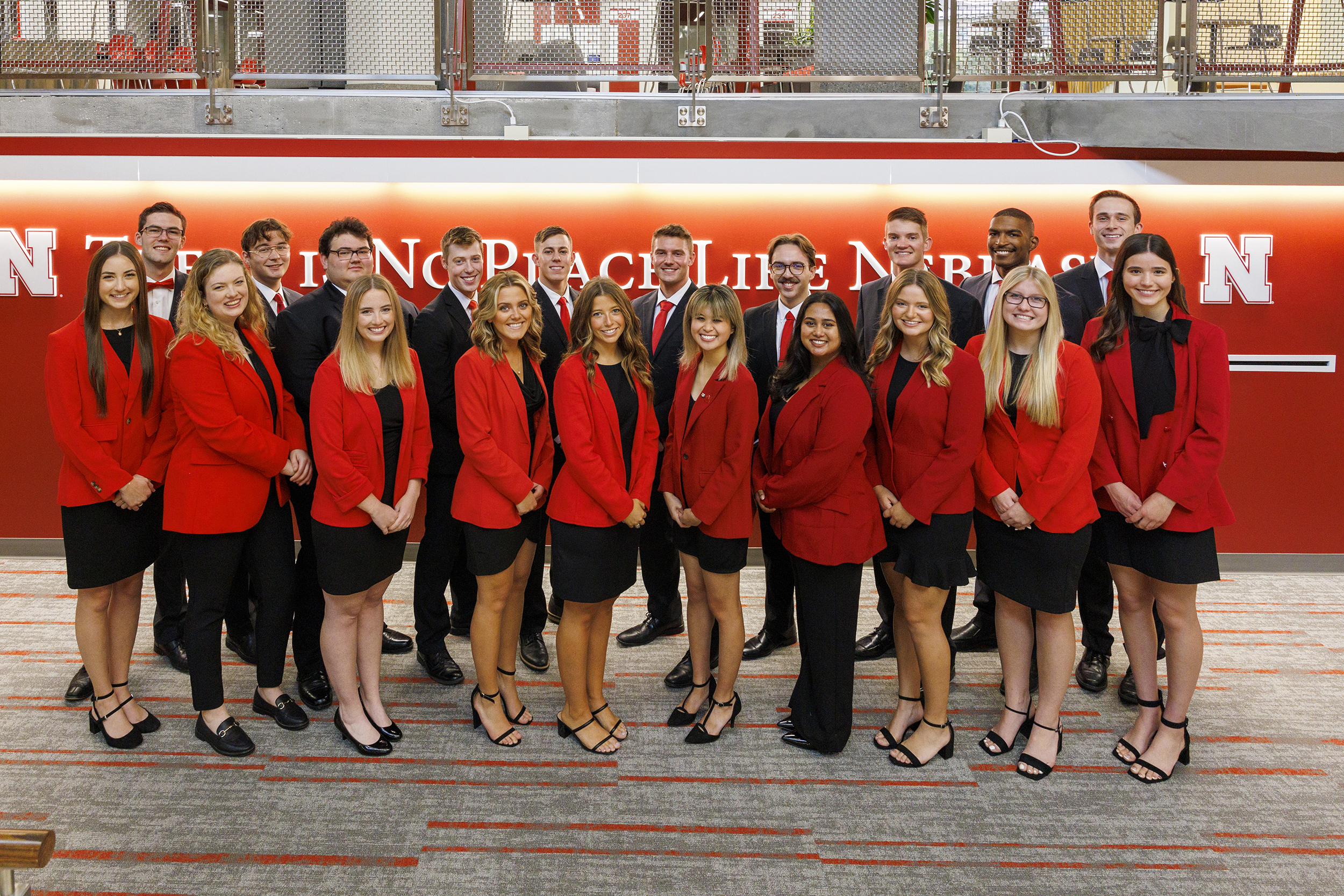 The 2022 homecoming royalty finalists are: (back row, from left) Ray Nierman, Harrison Lloyd, Jimmy Wheebe, Jacob Drake, Bennett Perlinger, Mitchell Manning, William Wilton, Sam Wilkins, Seth Caines and Michael Ilg; (front row, from left) Tessa Yackley, Maria Heyen, Bekka Hitz, Aleksandra Glowik, Emily Hatterman, Christine Trinh, Bhagya Pushkaran, Regan Vaccaro, Kate Johnson and Jessica Stump.