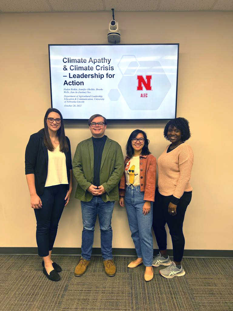 The winning team in the International Leadership Association’s annual Student Case competition consisted of (from left) Brooke Wells, Haden Botkin, Justine Yeo and Jennifer Okoliko.