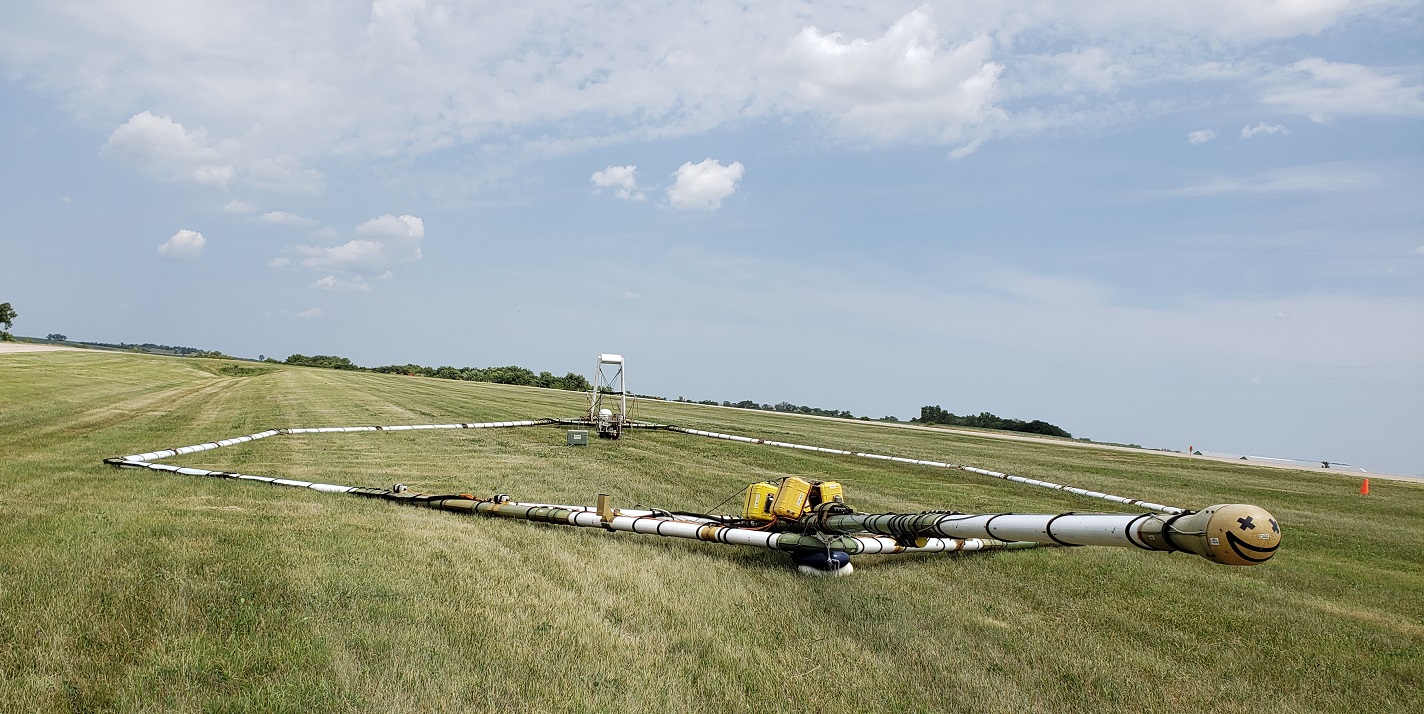 This extensive electromagnetics technology, when held aloft by a helicopter, produces signaling that enables mapping of subsurface conditions.