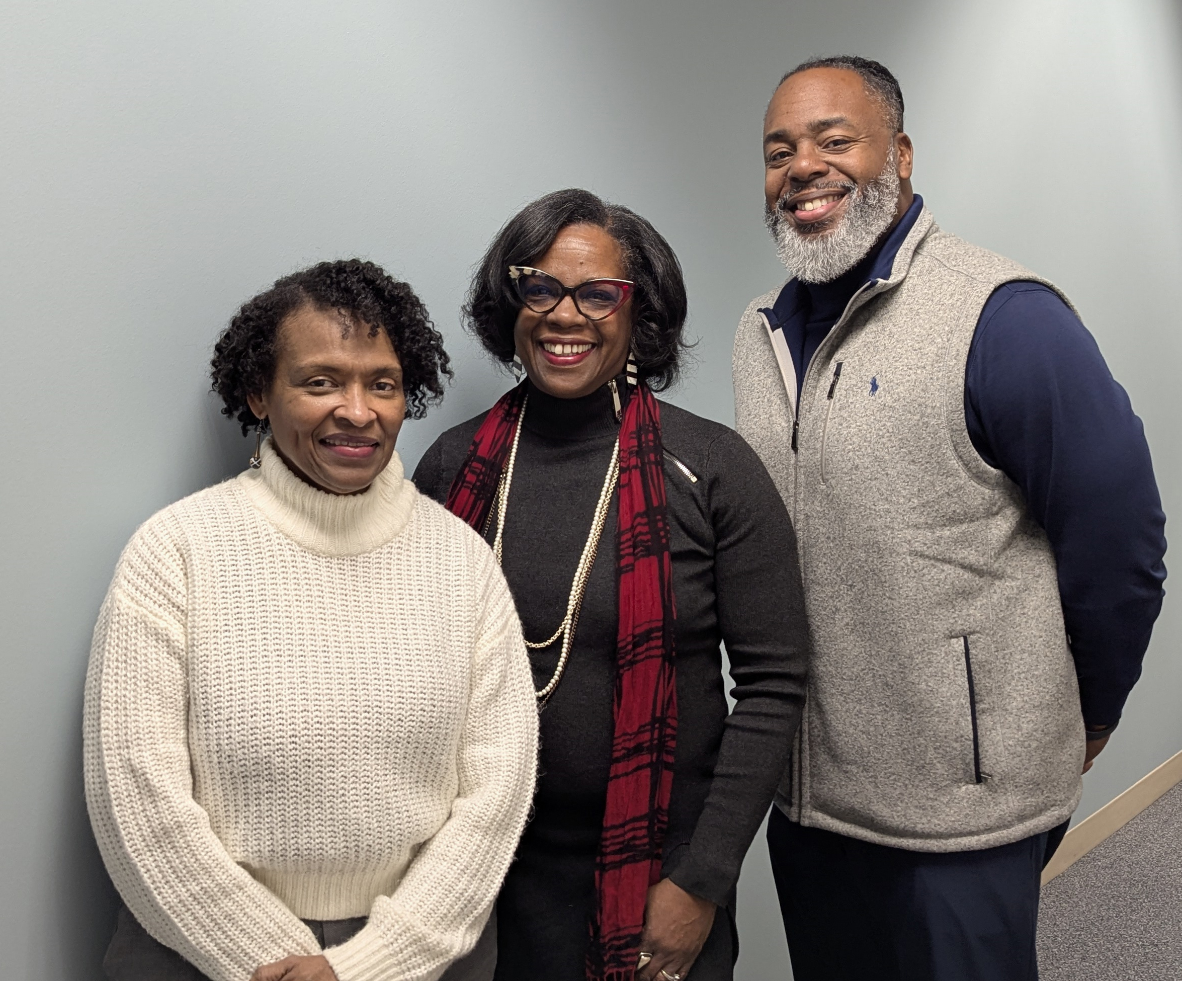 From left: Lorna Dawes, associate professor in University Libraries; Charlene Maxey-Harris, associate dean of libraries; and John Goodwin, director of the Malone Community Center.