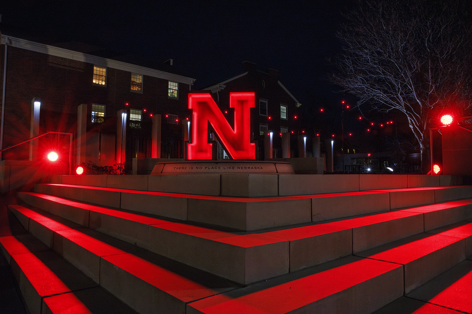 The iconic Nebraska "N" shines outside the Wick Alumni Center during the 2024 Glow Big Red event. The annual day of giving is Feb. 12-13 and gives Huskers a chance to show their love for Dear Old Nebraska U.