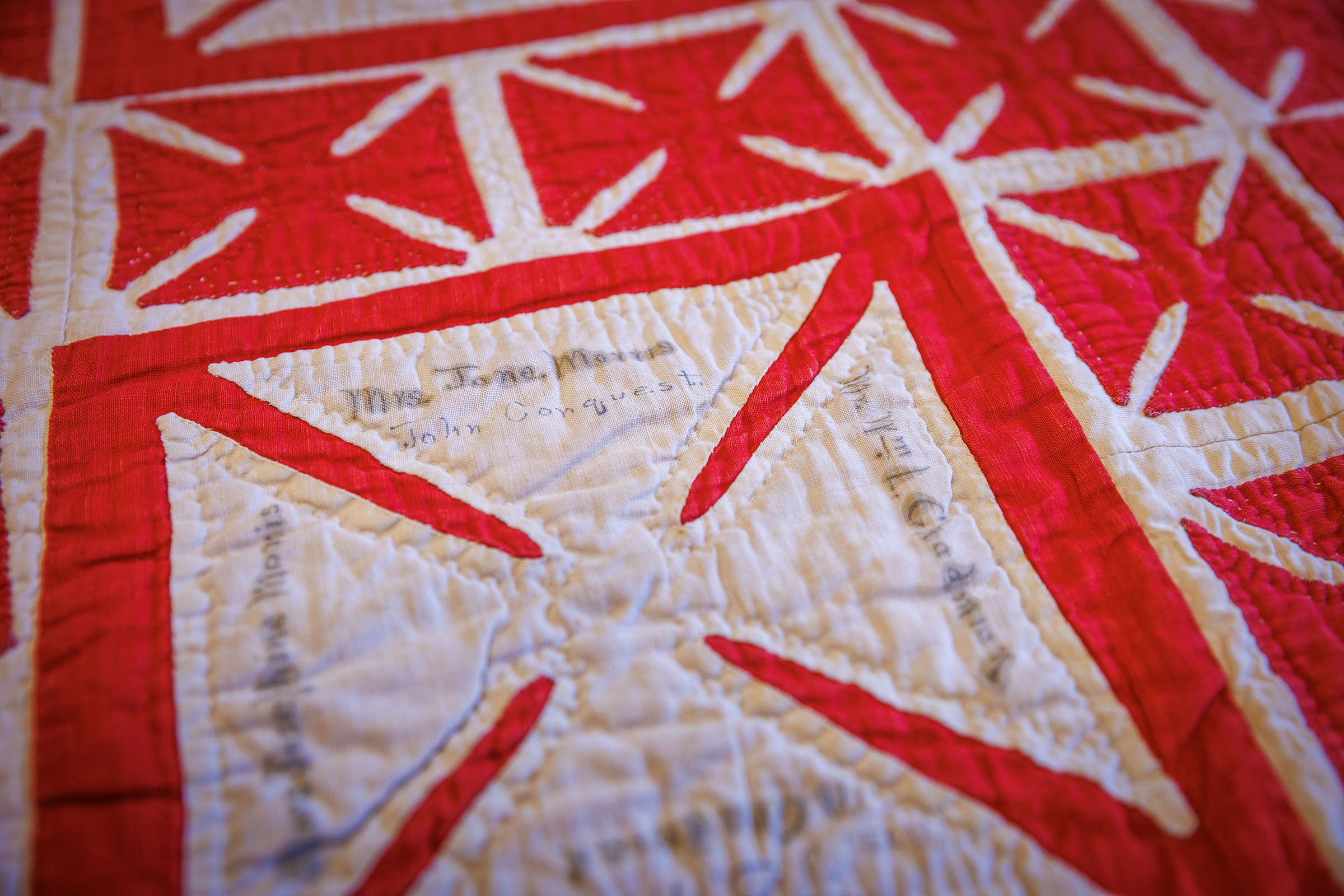 Names are visible on a quilt that the Genealogical Task Force recently examined.