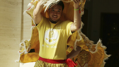 A performer acts out a lion dance at a previous Sheldon Museum of Art event. The museum hosts an Asian lunar new year celebration on Feb. 21.