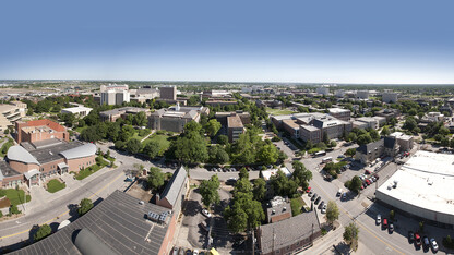  UNL’s City Campus viewed from atop a construction crane in downtown Lincoln. UNL officially becomes a member of the Big Ten Conference and the Committee on Institutional Cooperation on July 1. The change ends a 104-year relationship with a conference that started as the Missouri Valley Intercollegiate Athletic Association in 1907.