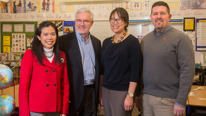 The UNL research team that earned a $998,433 EPA grant to study educational environments is led by (from left) Josephine Lau, Clarence Waters, Lily Wang and Jim Bovaird.
