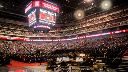 UNL completed spring 2015 graduation exercises with the baccalaureate commencement ceremony, held May 9 at Pinnacle Bank Arena. UNL set a single-semester record with 2,972 degrees awarded to spring graduates.