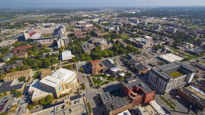 Aerial of City Campus looking north from downtown Lincoln.