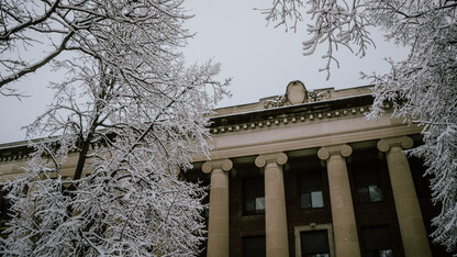 Louise Pound Hall is framed by snow covered branches following a storm on the weekend of Jan. 12-13. Learn more about how the university distributes weather-related closure announcements at http://bit.ly/2CyLSXO.