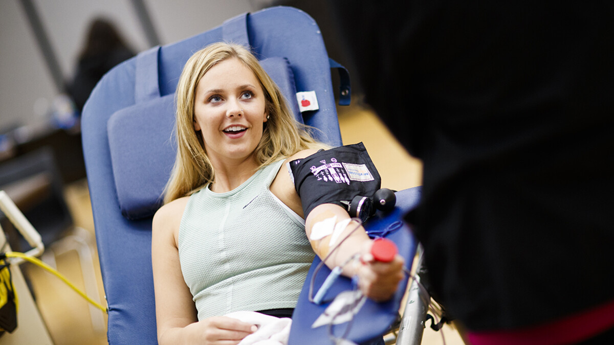 A student gives blood during a drive in Nebraska Union.