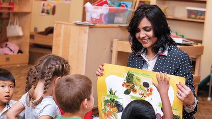 Dipti Dev, principal investigator, shares some healthy eating ideas with children.