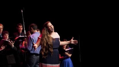 UNL student Angela Gilbert performs on the Lied stage in a Broadway showcase featuring musical theater professionals and students during the 2013 ASCAP/Grow A Show Workshop.