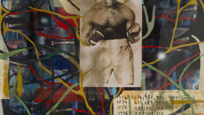 Untitled, by Radcliffe Bailey, 2000, mixed media and collage on paper, 80 1/2 x 60 in. (Courtesy image/Radcliffe Bailey and Jack Shainman Gallery, New York)