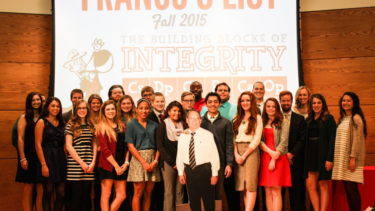 Students named to the fall 2015 Franco's List are (from left) Paige Garber, Deanna Hobbs, Rebekka Schlichting, Dylan Craig, Joslyn Jensen, Haley Scanlan, Sydny Boyd, Sam Foltz, Holly Podliska, Bria DeVeaux, Marsh Lemen, Ryan Evers, Virginia Calderon, Dylan Wrightsman, Freedom Akinmoladun, Ky Veney, Jordan Knapp, Eden Diehl, Tanner Gosda, Madison Wurtele, Robert Schmidt, Samantha Nelson, Jessica Sher and Alia Noetzel. Not pictured are Yaeun Kang, Maeja Marsh, Erica Ness, Michaela Niemeyer and Val