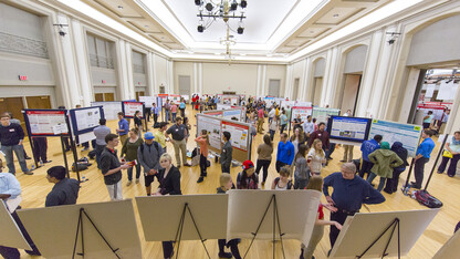UNL students discuss their undergraduate research projects as part of a poster session during the 2016 Research Fair in April. More than 200 students projects will be featured in the Nebraska Summer Research Symposium on Aug. 10 in the Nebraska Union.