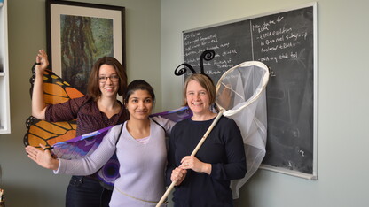 (From left) Katherine O'Brien and Omera Matoo, postdoctoral researchers in biology at UNL; and Kristi Montooth, associate professor of biology at UNL, will lead visitors in activities to explore evolution during Sunday with a Scientist Feb. 21 at Morrill Hall.