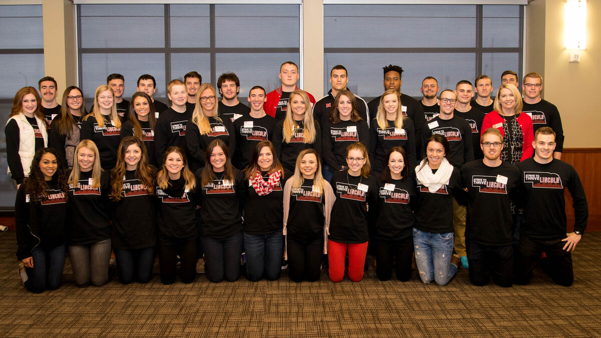 Members of the fall 2016 Leading People and Project Management class include (back row, from left) Ross Johnson, Matt Ostidek, Tom Meier, Justin Falck, Bryce Miller, Christian Hodson, Josh Banderas, Kevin Maurice, Adam Greitens, Tyler Zellers, Nikita Pankins, Luke McNitt and Adam Froendt; (middle row, from left) McKenzie Balfany, Morgan Anderson, Rachel Sutcliffe, Maddie McConkey, Ryan Evers, Jessica Reiser, Brian Edwards, Cami Kopetka, Jessica Sher, Paxton Barta, Alex Gass and lecturer Amber Me