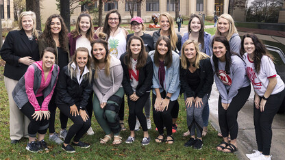 CUTLINE: Students in the University of Nebraska-Lincoln's Hospitality, Restaurant and Tourism Management program left Leverton Hall March 30 for Augusta, Georgia, where they will intern as hospitality professionals at the 2017 Masters Tournament at Augusta National Golf Club. They are (front row, from left): Jaki Zahourek, Scribner; Madison Plautz, Lincoln; Makenzie Kalkowski, Wisner; Taylor Carlberg, Johnson Lake; Marissa Sandman, Beatrice; Katie Kupka, Omaha; Natalie Pfeifer, Grand Island; and