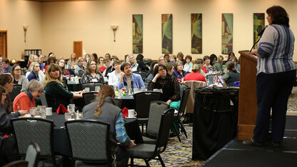 Michelle Soll, farm and ranch program director with Legal Aid of Nebraska, speaks at the 33rd annual Women in Agriculture Conference in Kearney. More than 250 women attended the conference Feb. 22 and 23.