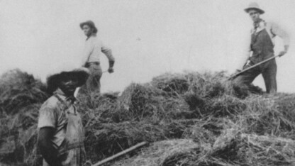 The Hannah family harvests hay in Cherry County, Nebraska. 