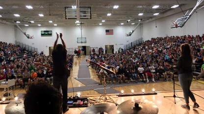 The band Gooding performs at Gretna High School during a previous financial literacy tour.