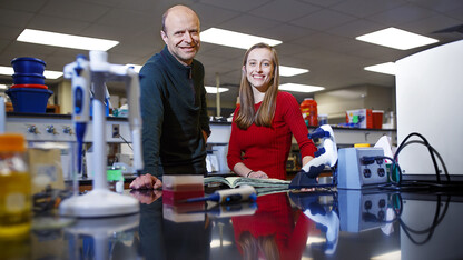 Daniel Ciobanu, associate professor of animal science at the University of Nebraska–Lincoln, led an eight-year research project to identify the gene associated with pigs’ susceptibility to porcine circovirus 2. He is pictured with team member Lianna Walker, graduate student at Nebraska.