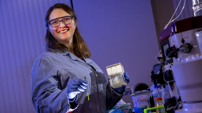 Catherine Eichhorn, assistant professor of chemistry at Nebraska, will use a five-year, $1 million grant from the National Science Foundation’s Faculty Early Career Development Program to develop a clearer picture of the structure-function relationship in RNA and ribonucleoproteins, or RNPs, which are RNA-protein complexes. She’s focusing her work on 7SK RNP, a key player in regulating gene expression.