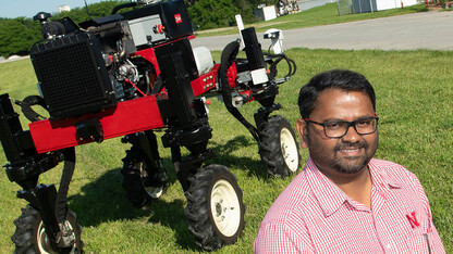 Santosh Pitla, associate professor of biological systems engineering at Nebraska, and his team are working on a new approach for refilling Unmanned Ground Vehicle seed tanks using aerial robots.