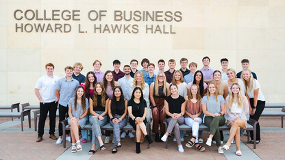 Thirty-three Clifton Builders pose west of Howard L. Hawks Hall