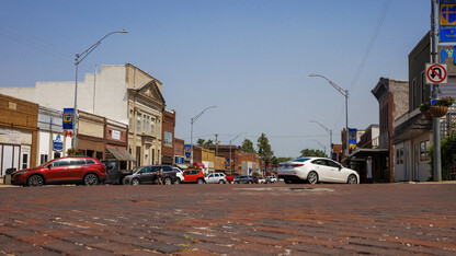 Brick-paved street in Oakland, Nebraska