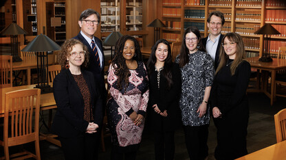 With a four-year, $1 million grant from the Andrew W. Mellon Foundation, Nebraska historians (from left) Katrina Jagodinsky, William Thomas and Jeannette Eileen Jones, with collaborators from the College of Law Genesis Agosto, Jessica Shoemaker, Eric Berger, Danielle Jefferis and (not pictured) Catherine Wilson, will establish an academic program that enables undergraduate and graduate students to study how various marginalized groups in American history used the law to contest and advance their
