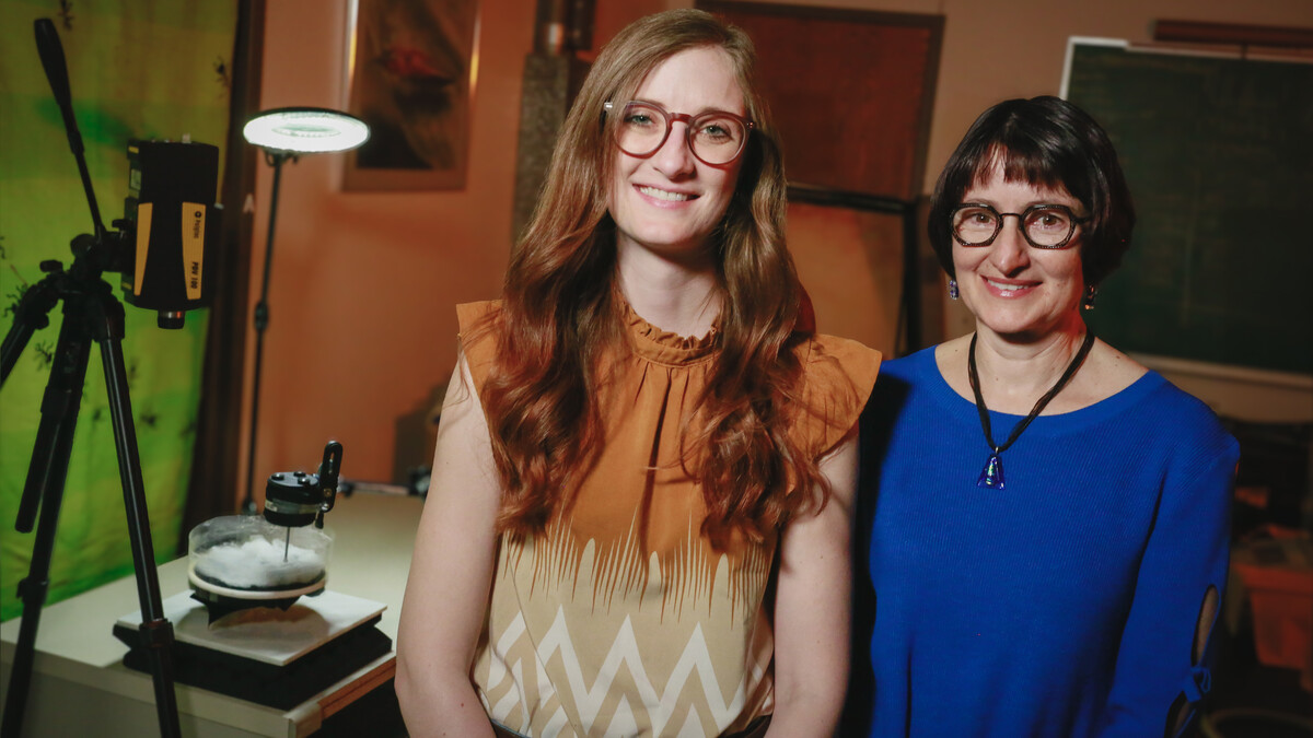 Brandi Pessman (left), postdoctoral research associate in the School of Biological Sciences, and Eileen Hebets, George Holmes Professor of biological sciences.