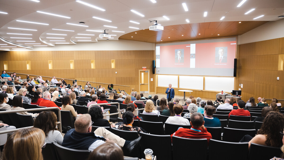 Chancellor Ronnie Green welcomes participants to the all-staff conference. 
