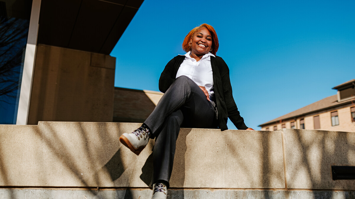 Alaya Greene smiles for a photo on East Campus