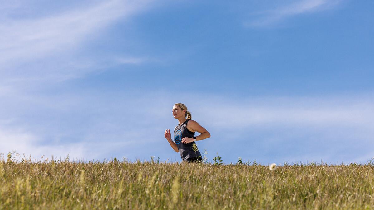 Shari Veil runs on a Lincoln trail.