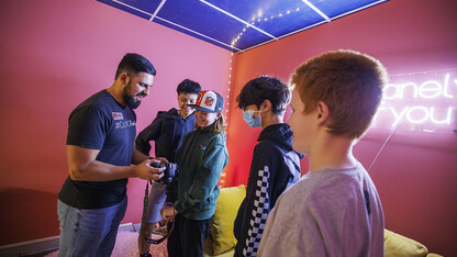 Alex Fernando leads a workshop for students from Lefler Middle School in Lincoln. Fernando and CoJMC ambassadors had the students taking photos, shooting video, social media posts and an advertising campaign.