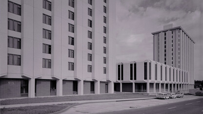 The Cather-Pound Residence Hall Complex when it opened in 1963. The university will raze the halls on Dec. 22.