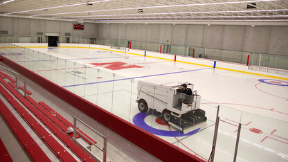 Chris Margiotta, general manager, drives a Zamboni across the rink in the John Breslow Ice Hockey Center. The facility, which is the university's first indoor sheet of ice, opened Dec. 15, 2015.