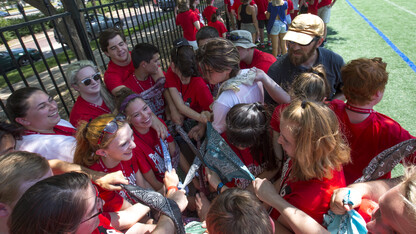 Members of UNL's class of 2020 work to untangle themselves during a Power Up Weekend team building activity on the Mabel Lee fields on June 11. More than 350 incoming freshmen participated in UNL's extended campus orientation program, which was offered June 10-12.