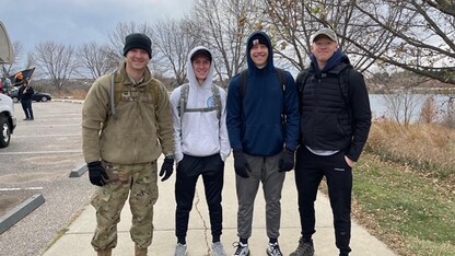 Gabe Kendall, left, and fellow 2021 ruck marchers