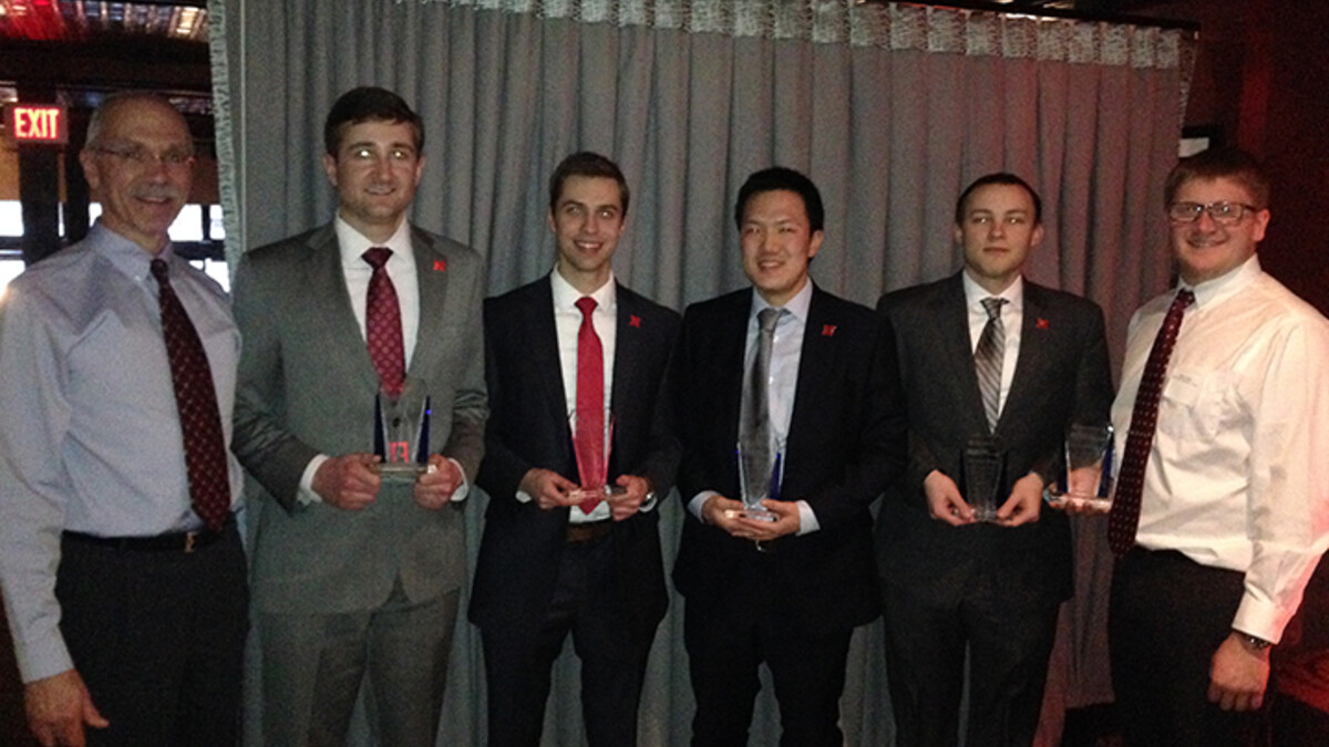 CBA students finished second in the recent CFA Competition. Pictured, from left to right, are Richard DeFusco, finance professor, Dylan Aufdenkamp, Chris Spanel, Ryan Kim, Cole Petersen and Owen Kobes.