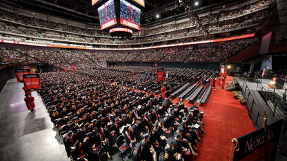 Nearly 2,100 Huskers — 81 percent of the entire graduating class — participated in the 2019 undergraduate commencement ceremony in Pinnacle Bank Arena. The event was the largest graduation in the university's 150-year history. Starting with spring commencement 2019, the undergraduate ceremony will be split into two events — both on May 4. The change will decrease the length of the ceremony and help meet seating limitations on the floor of Pinnacle Bank Arena.