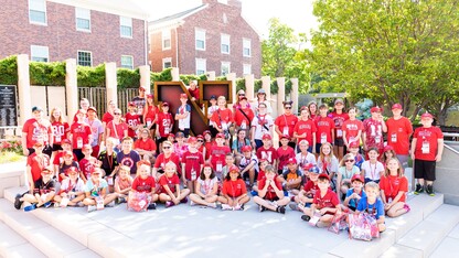 Campers attending Future Husker University in 2022 pose for a group photo.