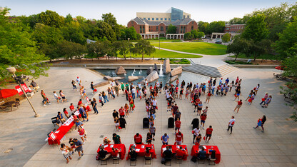 Isometric view of bustling Nebraska Union Plaza