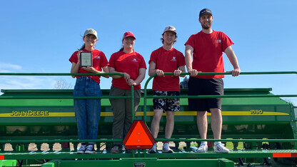 The University of Nebraska–Lincoln Soil Judging Team, including Kennadi Griffis (from left), Charlotte Brockman, Mason Schumacher and Mason Rutgers, poses for a photo after the National Collegiate Soil Judging Contest April 23 near Columbus, Ohio.