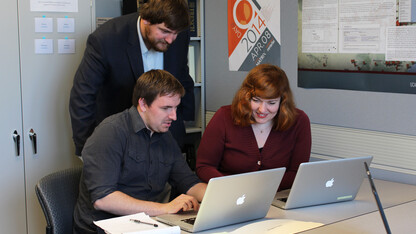 Kevin McMullen (left), Brian Sarnacki and Rebecca Ankenbrand are three of the inaugural  Digital Scholarship Incubator Fellows at UNL. 